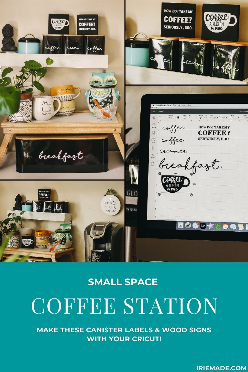 Small Space Coffee Station: Cricut Canister Labels & Wood Signs